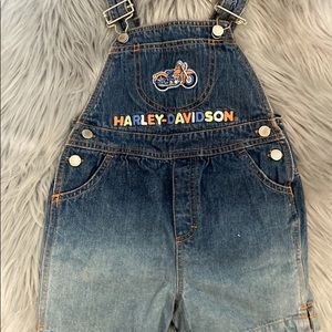 Vintage Baby Toddler 3T Harley Davidson Overalls Motorcycles Blue Denim Ombré